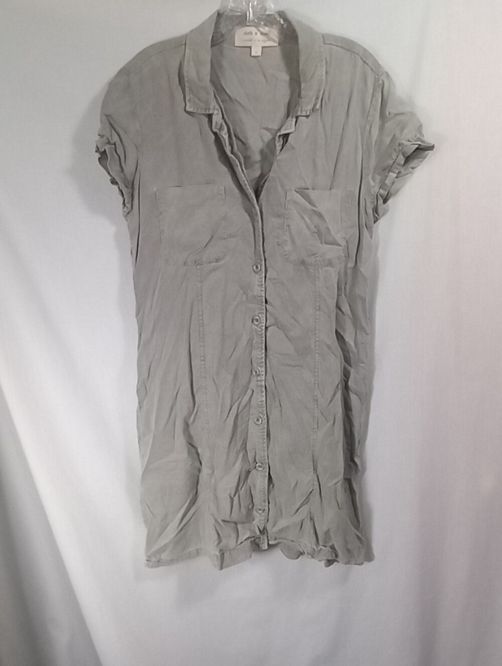 Cloth & Stone Anthropologie Olive Green Short Sleeve Shirt Dress Size L